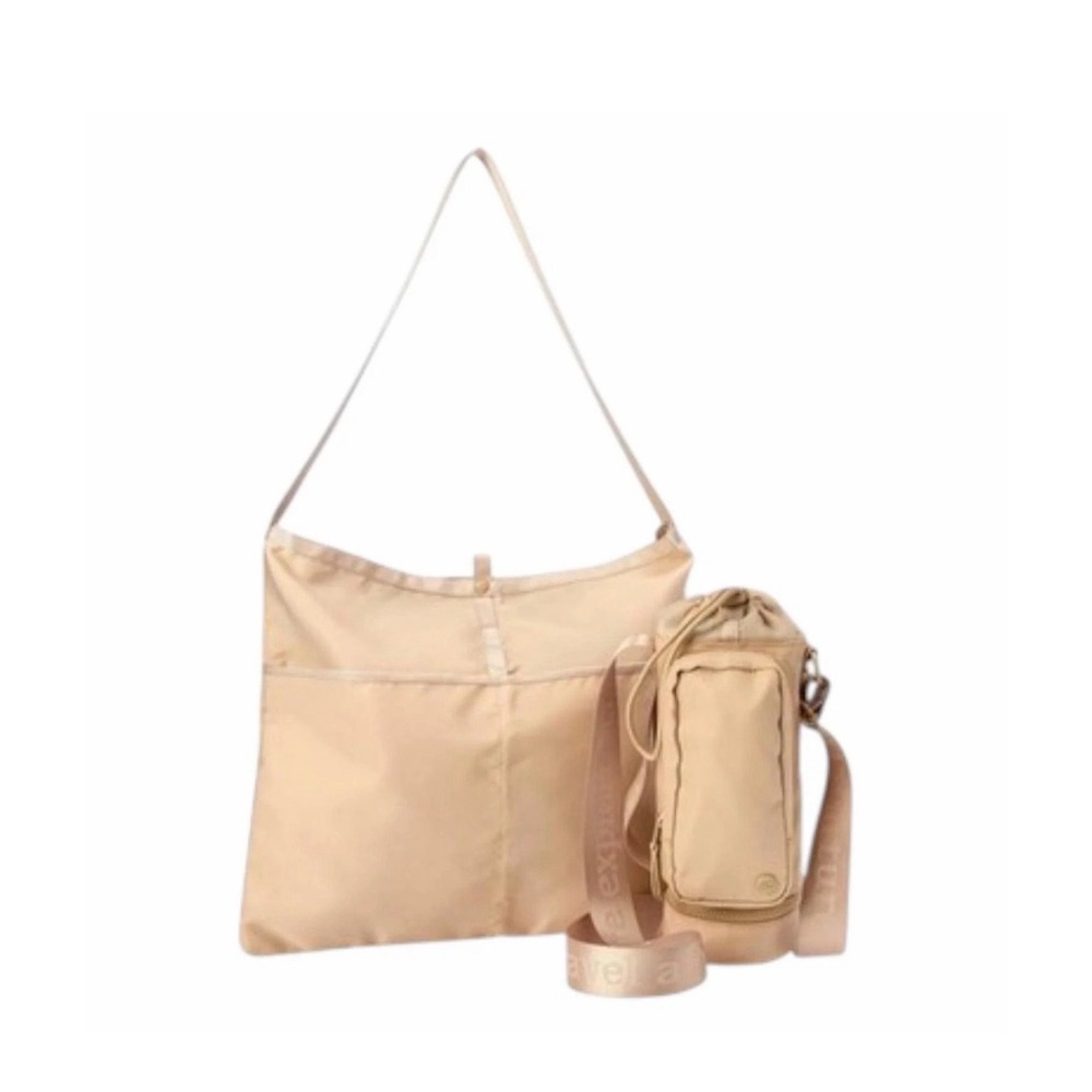 Samantha Brown To-Go Water Bottle Crossbody w/ Packable Tote Bone Travel Utility